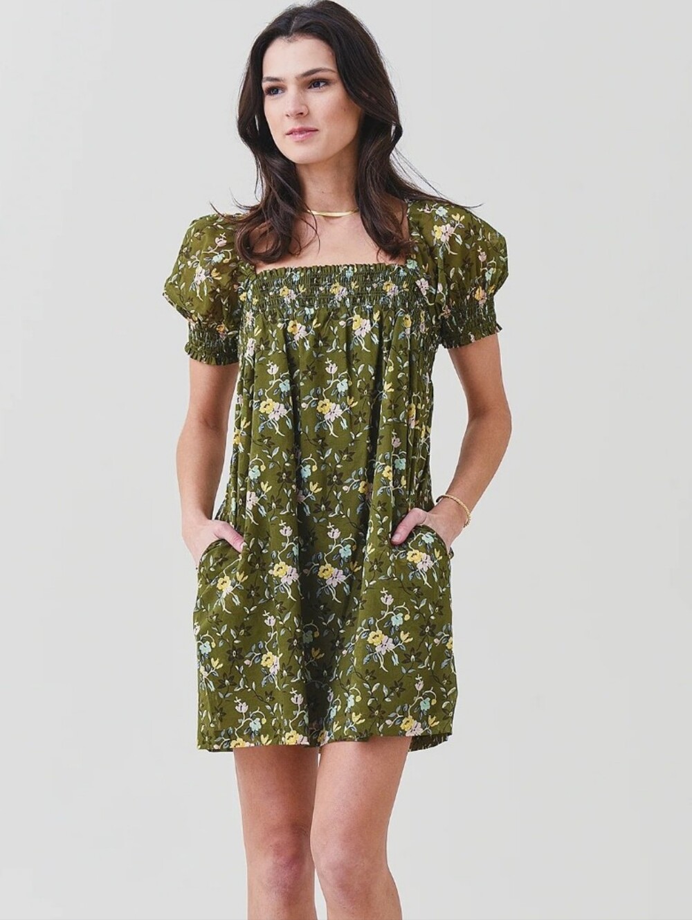 Tory Burch Green Floral Smocked Mini Dress Size S